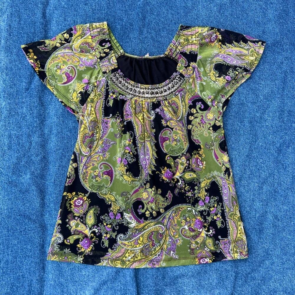 y2k paisley beaded mesh blouse